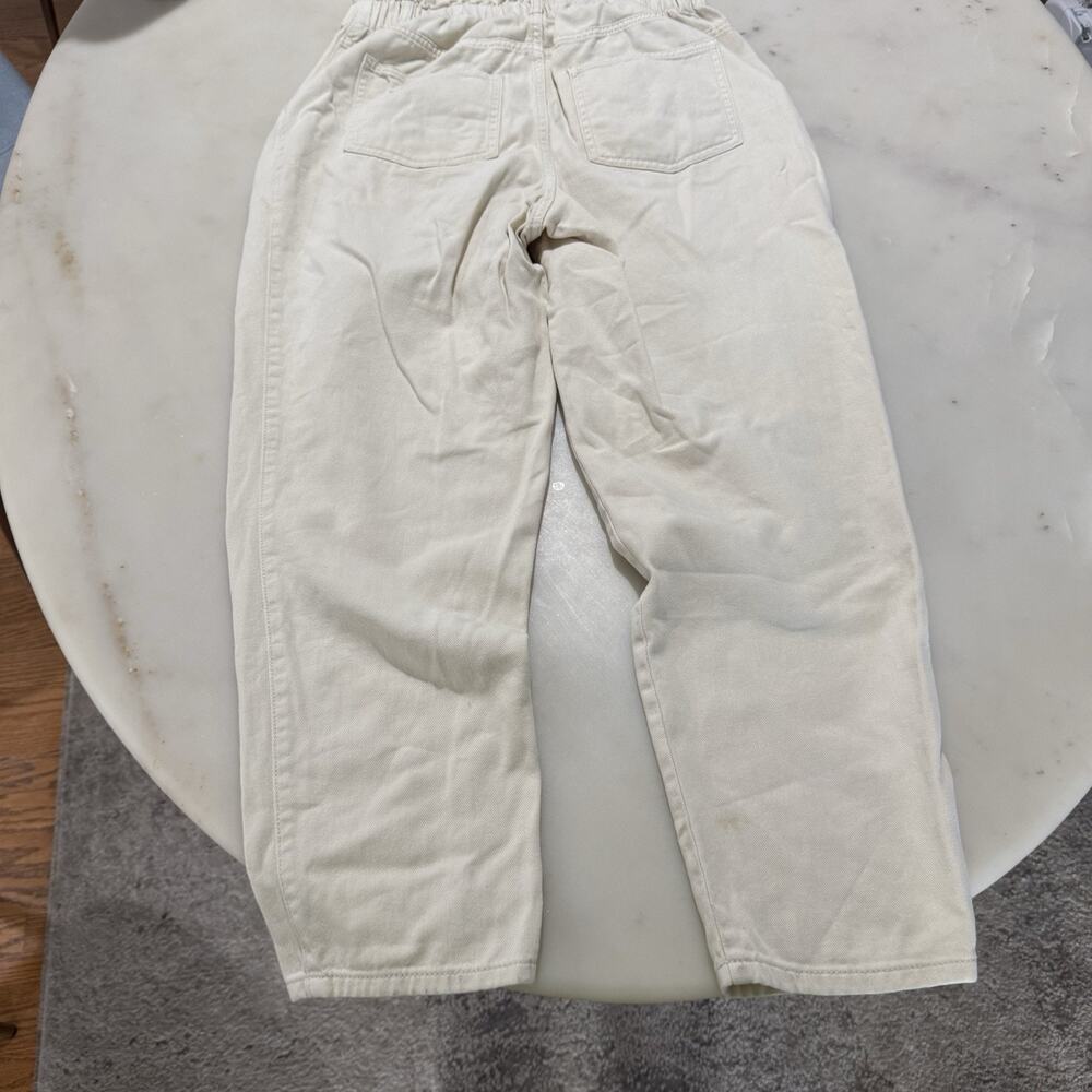 H&M 100% Cotton Pants Beige Elastic Paperback Waist Trousers Pockets Women’s 8 - Picture 2 of 11